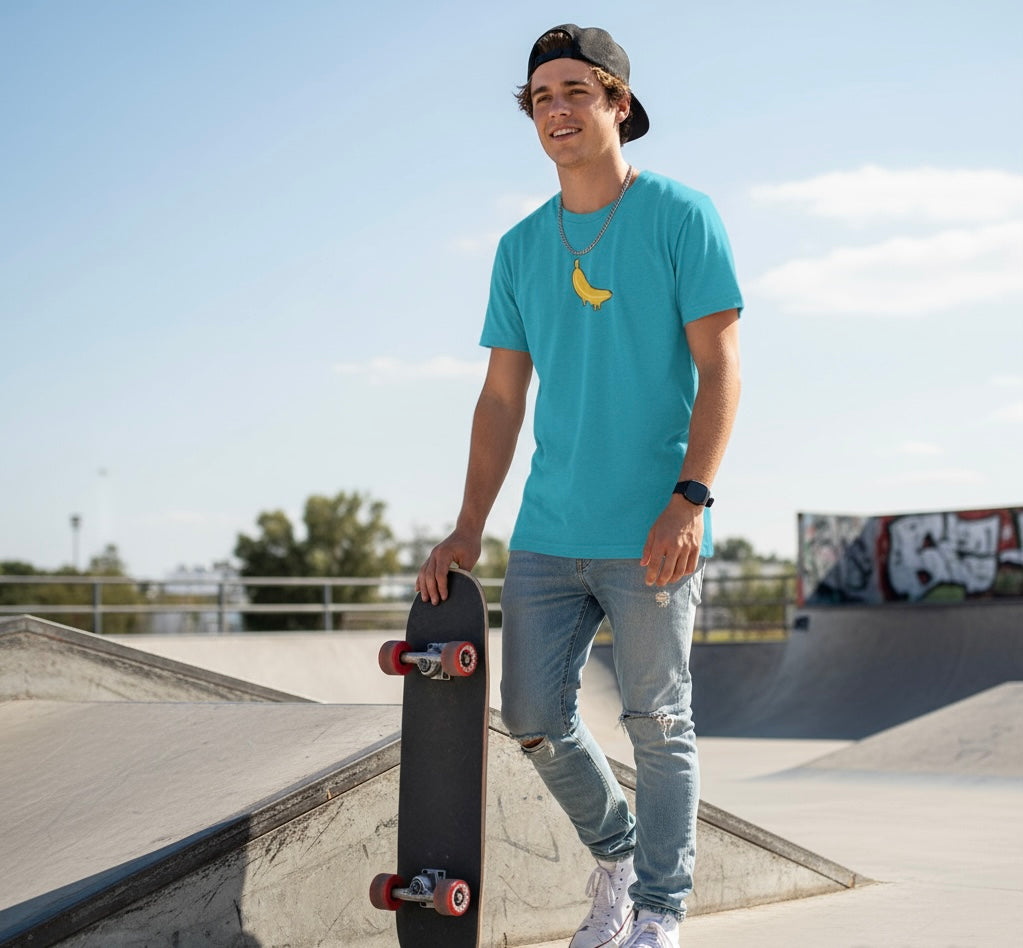 Melting Banana T-Shirt - Vibrant Blue Abstract & Unique Trippy Tee