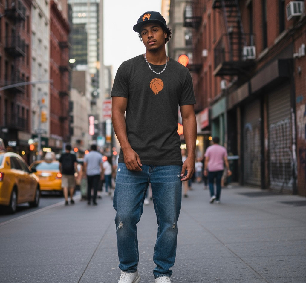 Melting Basketball T-Shirt - Black Streetwear & Abstract Trippy Art