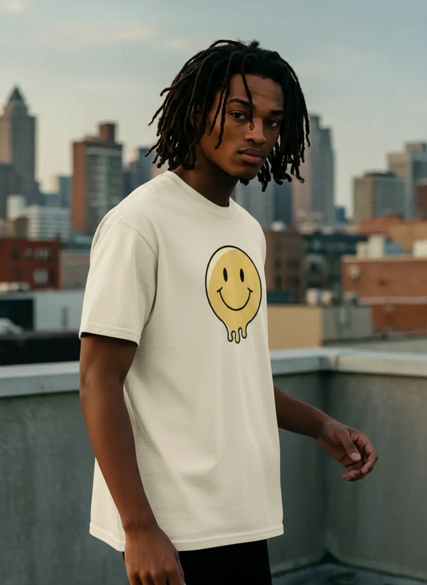 Men's Oversized Melting Smiley Tee - Skater Fit Original