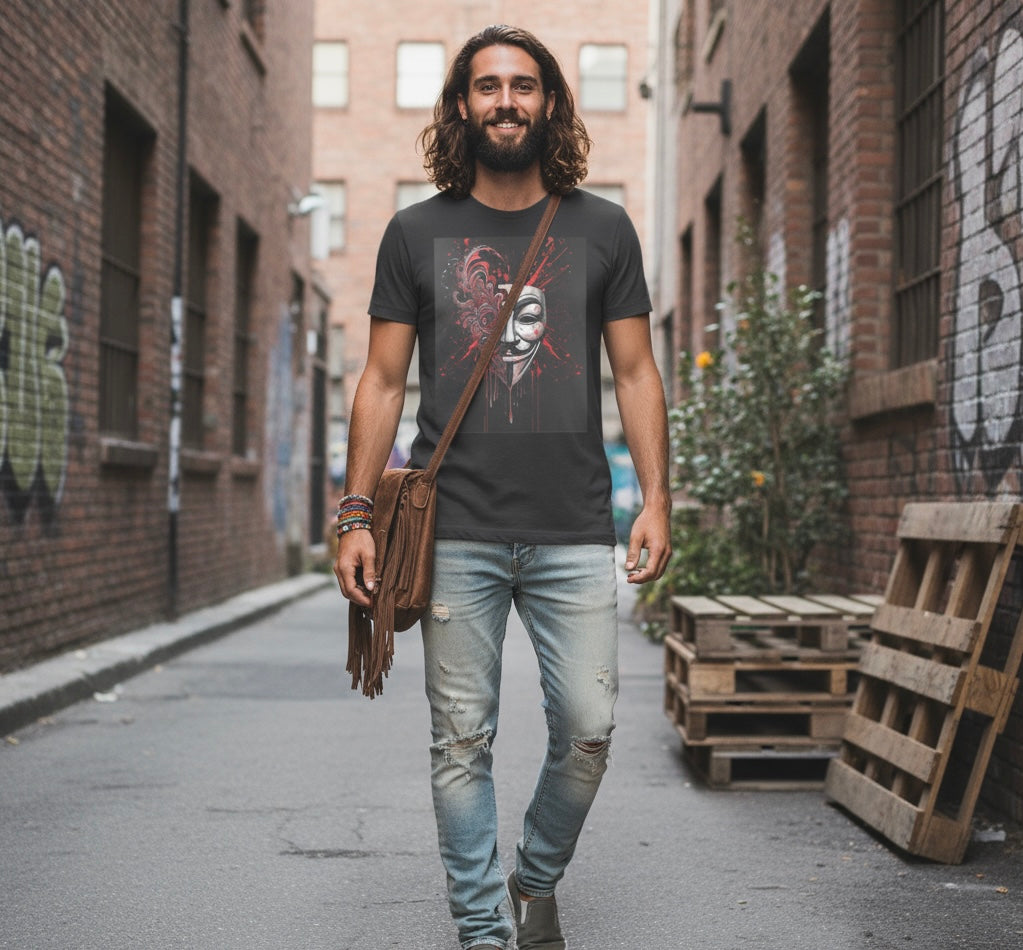 "Mind-Altering Maze" Guy Fawkes Tee | Trippy Anti-Establishment, Men's Skater Vibe T-Shirt