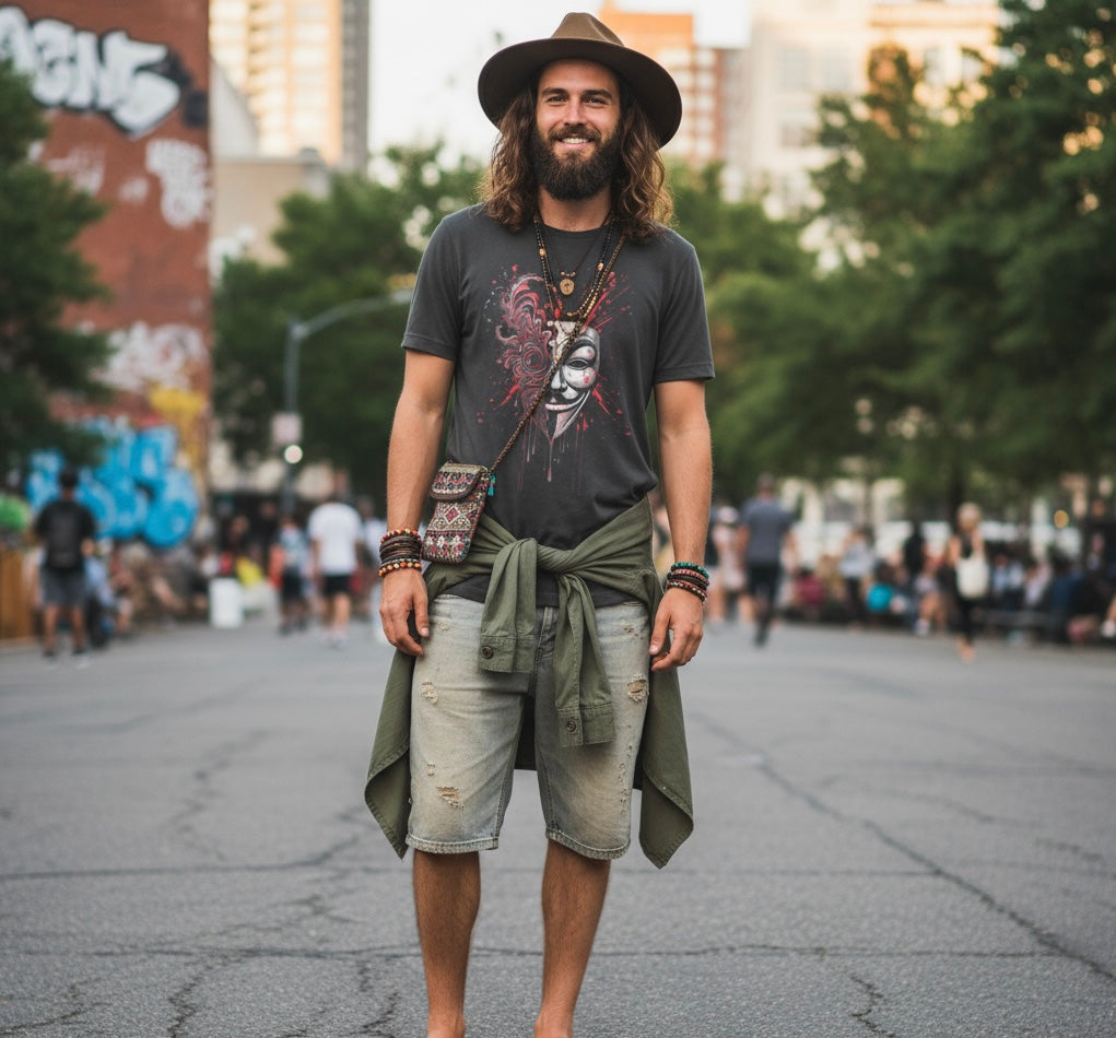"Mind-Altering Maze" Guy Fawkes Tee | Trippy Anti-Establishment, Men's Skater Vibe T-Shirt