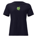 Women's black fitted t-shirt with green melting apple "Core Corruption" logo graphic. Spiritual streetwear and anti-conformity apparel